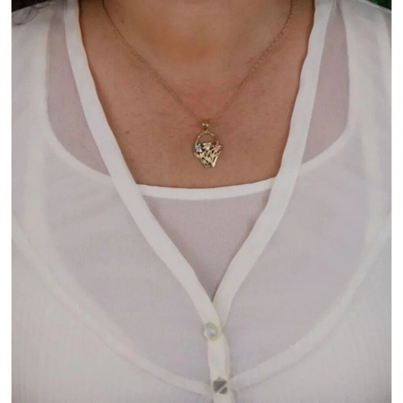 Pendant Only 10k Yellow Gold White Gold Rose Gold Flower Basket Pendant - Picture 4 of 6